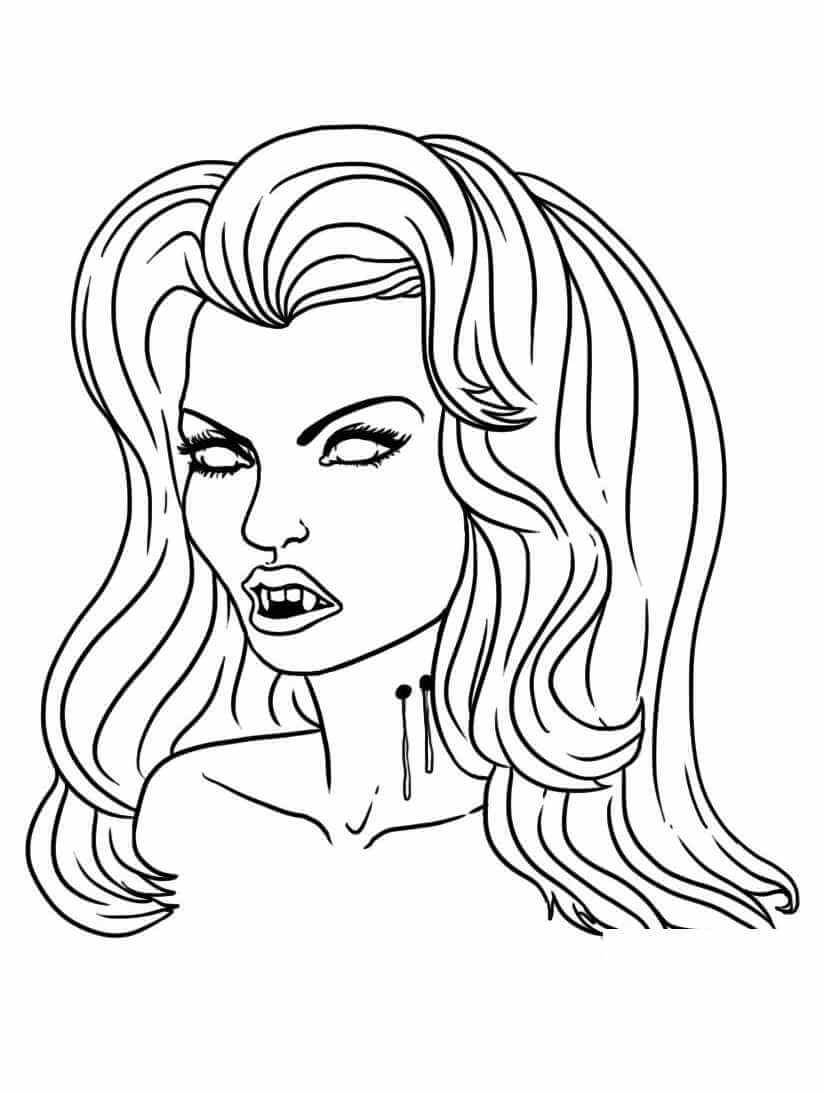 Dibujo de Cara Chica Vampiro para Colorear