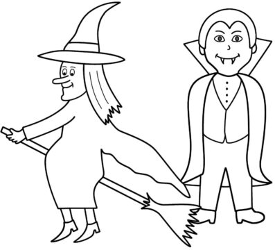 Dibujo de Vampiro y Bruja para Colorear