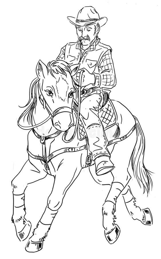 Dibujo de Caballo de Montar Vaquero Bsico para Colorear