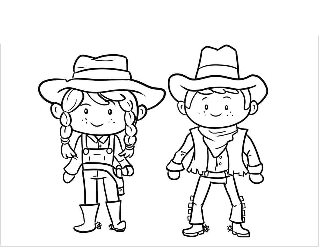 Dibujo de Dos Vaquero Sonriente para Colorear