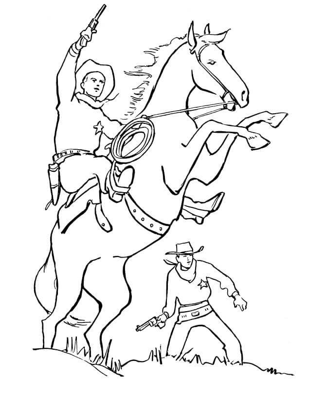 Dibujo de Dos Vaqueros con Armas para Colorear