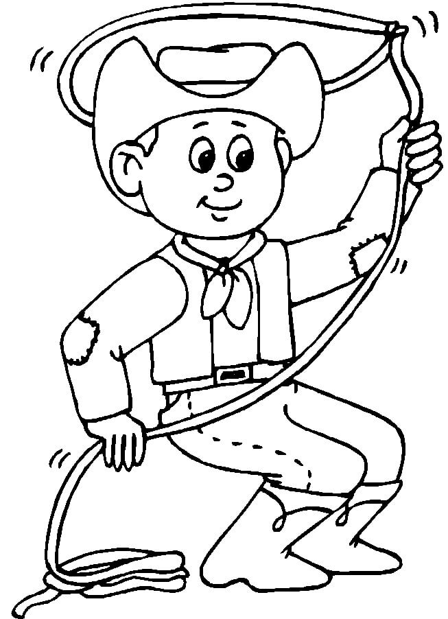 Dibujo de El Vaquero Lanza la Cuerda para Colorear