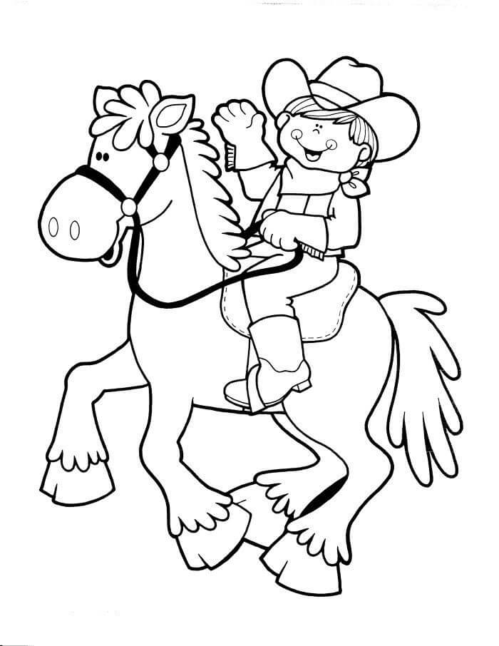 Dibujo de Nio Vaquero Equitacin Caballo para Colorear