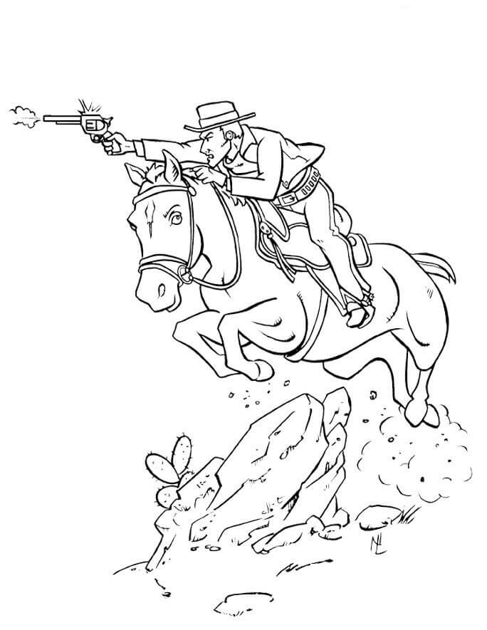 Dibujo de Vaquero Equitacin Caballo y Tiro para Colorear