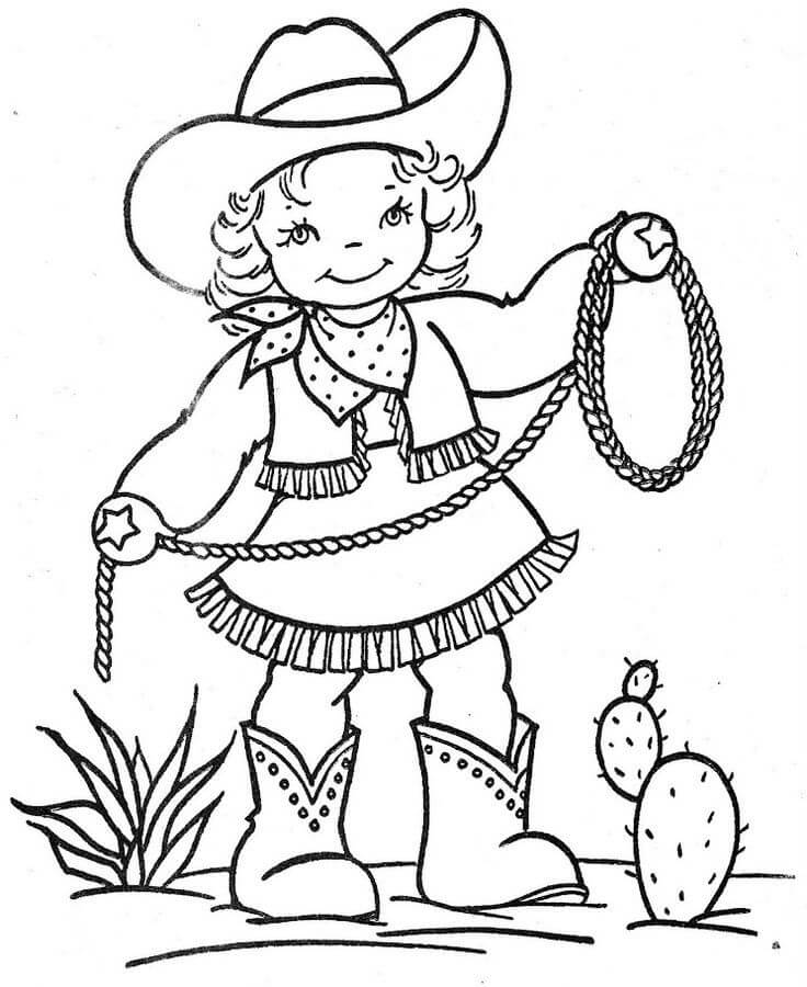 Dibujo de Vaquero Femenino para Colorear