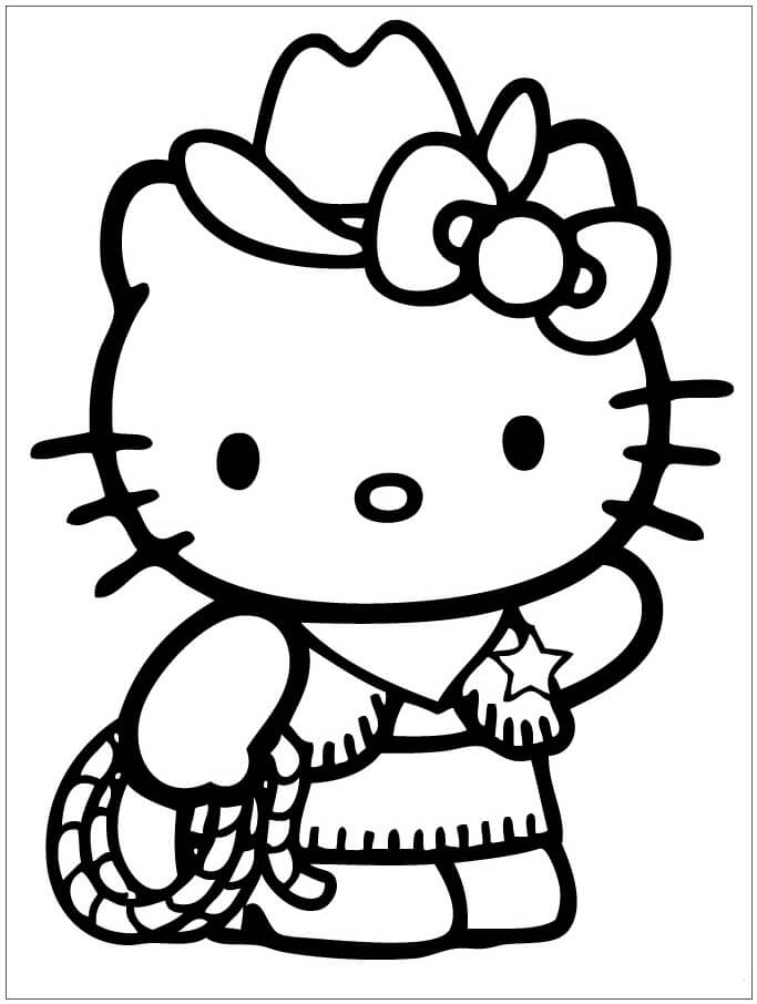 Dibujo de Vaquero Hello Kitty para Colorear