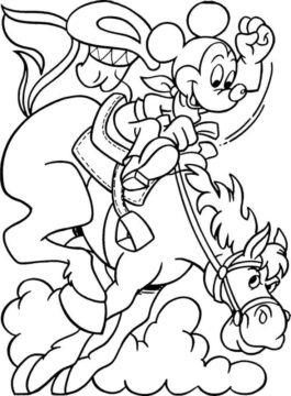 Dibujo de Vaquero Mickey Mouse Equitacin Caballo para Colorear