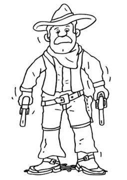 Dibujo de Vaquero Tenencia Dos Armas de Fuego para Colorear