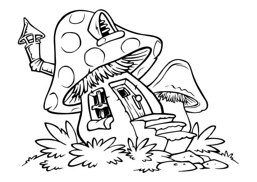 Dibujo de Casa de Setas para Colorear