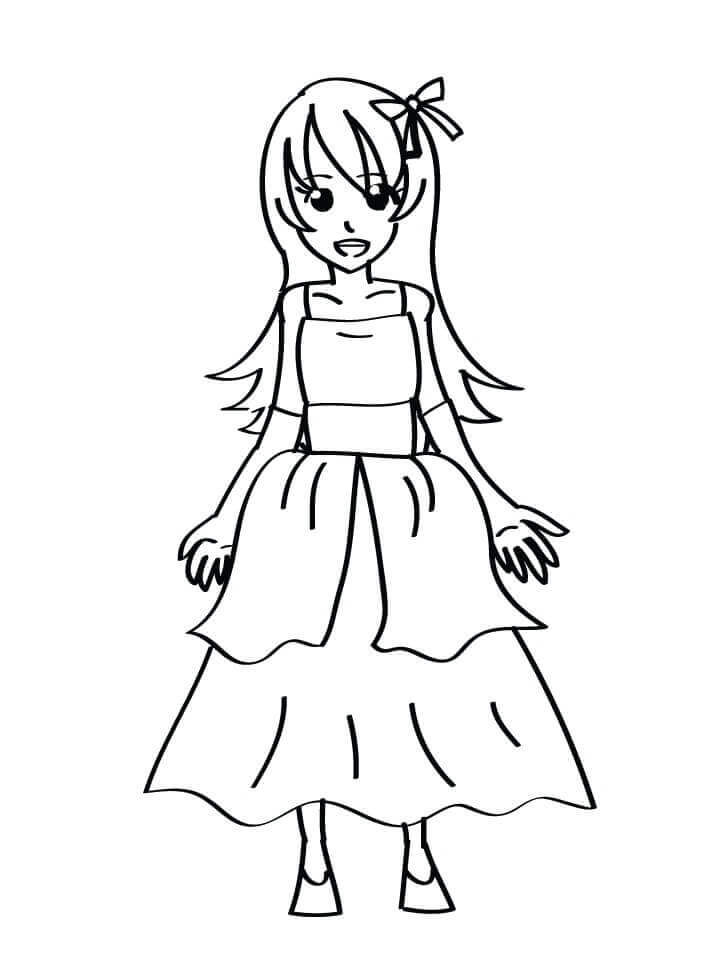 Dibujo de Chica en Vestido para Colorear