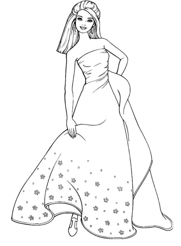 Dibujo de Dama en Vestido para Colorear