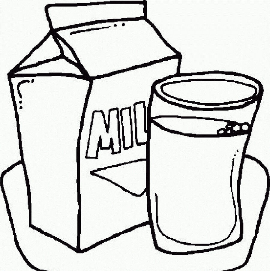 Dibujo de Paquete de Leche de Dibujo y Taza de Leche de Vidrio para Colorear