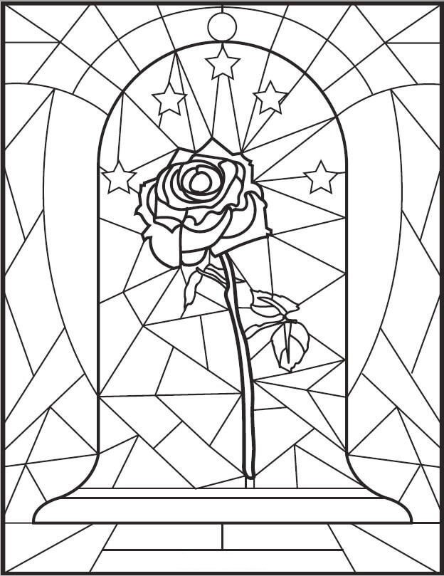 Dibujo de Rosa de Vidriera para Colorear