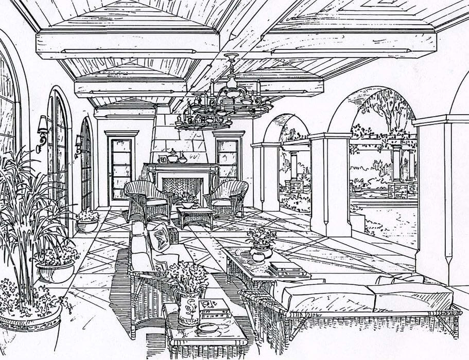 Dibujo de Interior de la Villa para Colorear