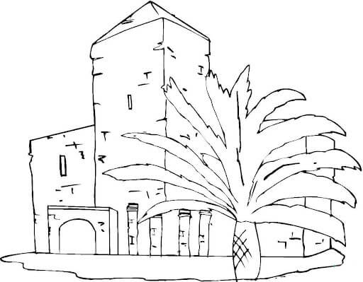 Dibujo de Villa Cerca de las Palmas para Colorear