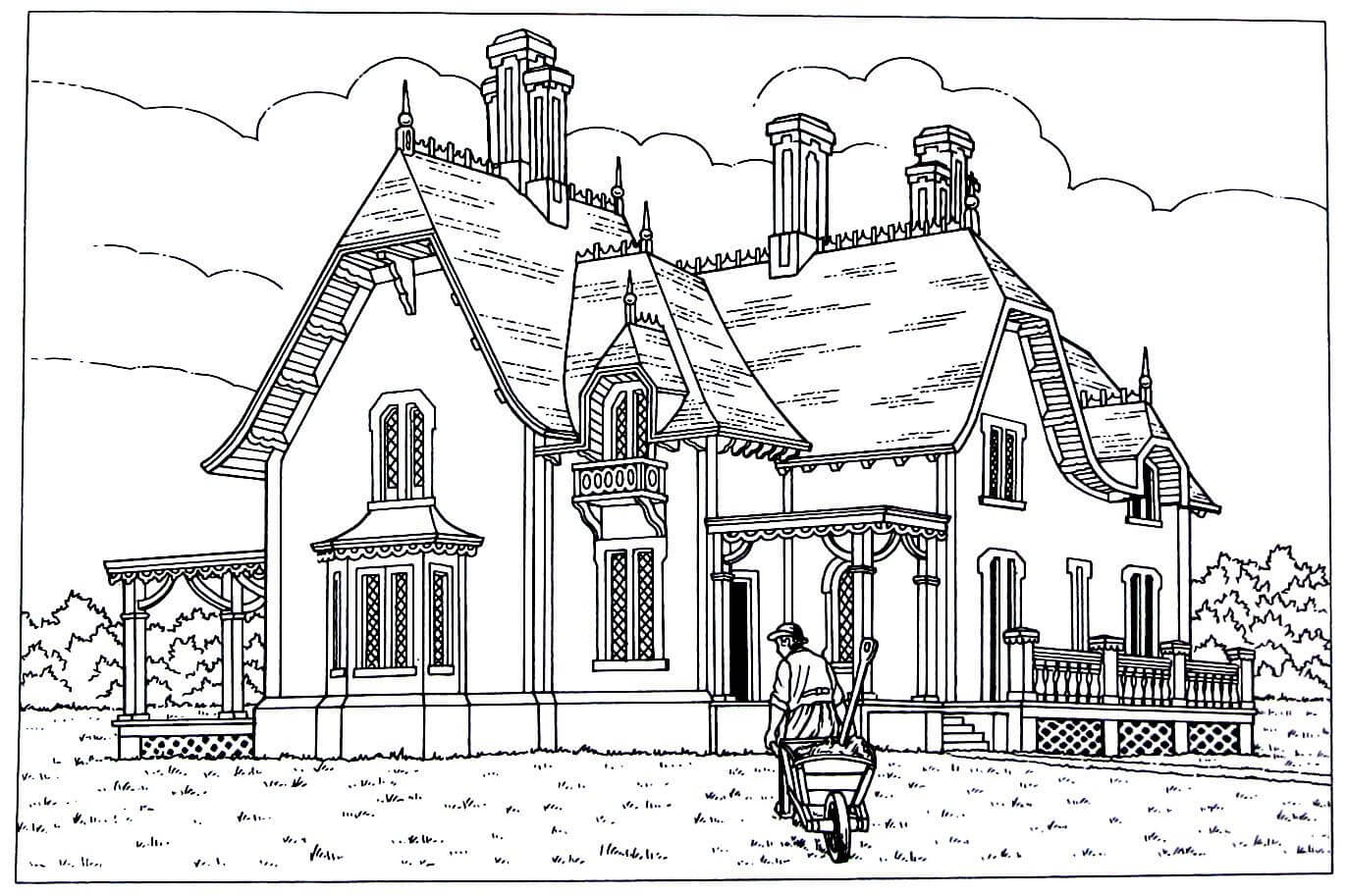 Dibujo de Villa Victoriana para Colorear