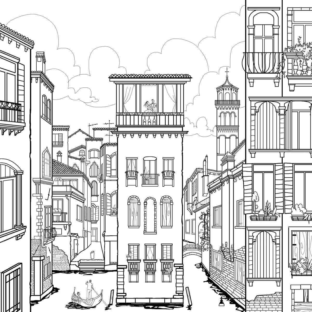 Dibujo de Villa en la Ciudad para Colorear
