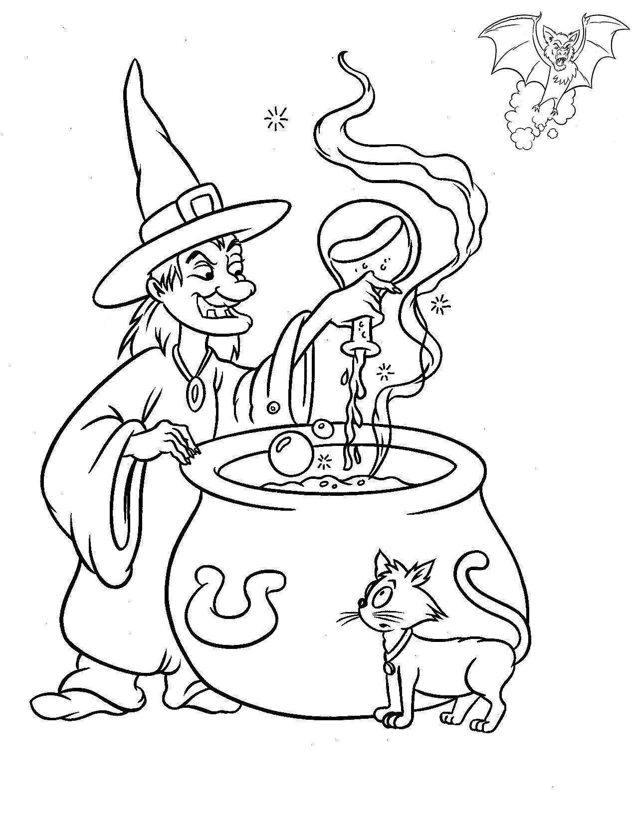 Dibujo de Bruja Malvada Haciendo Veneno para Colorear