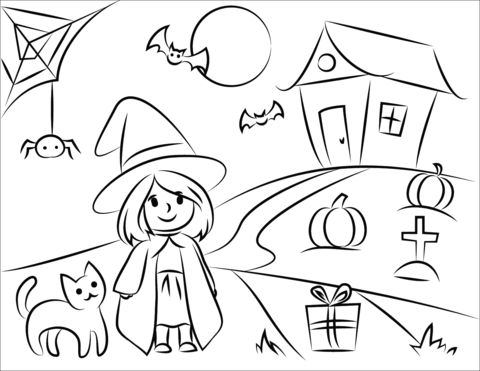 Dibujo de Chica de Vispera de Todos los Santos para Colorear