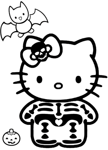 Dibujo de Disfraz de Gatito con Esqueleto para Colorear