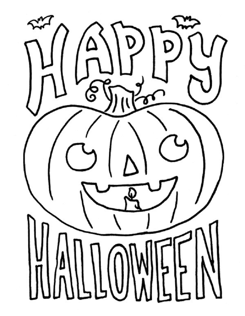 Dibujo de Feliz Vispera de Todos los Santos con Calabaza para Colorear