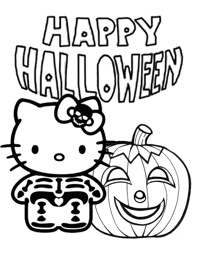 Dibujo de Gatito con Fondo de Pantalla de Vispera de Todos los Santos para Colorear