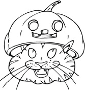 Dibujo de Gato con Sombrero de Calabaza para Colorear