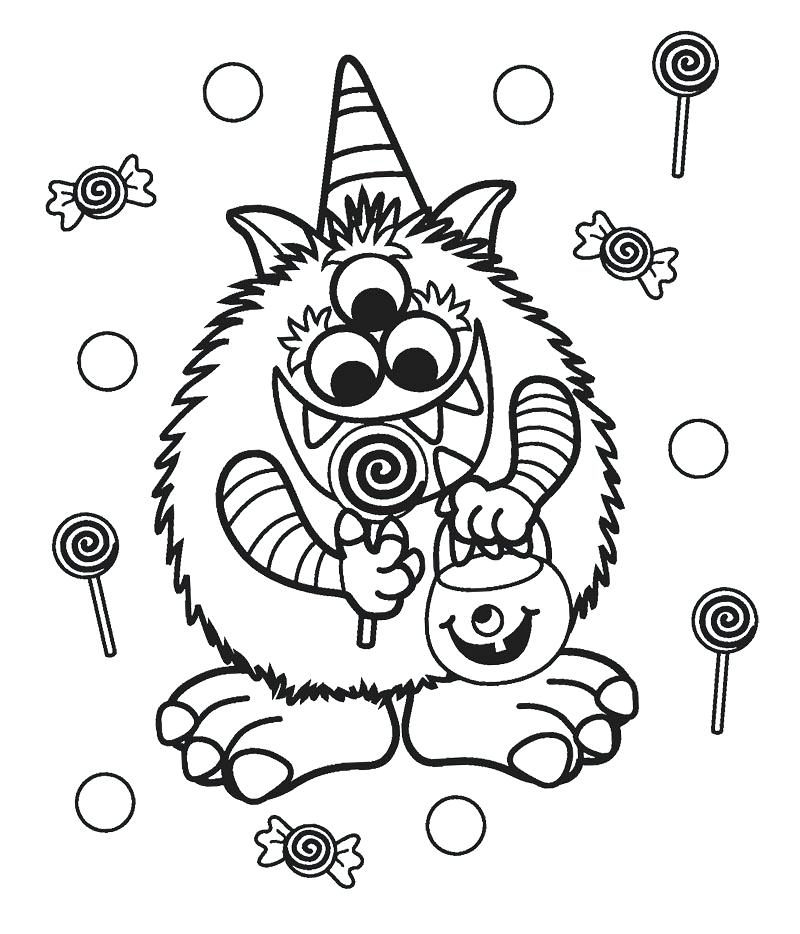 Dibujo de Monstruo Comiendo Dulces para Colorear