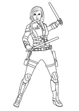 Dibujo de Viuda Negra Sosteniendo Dos Palos para Colorear