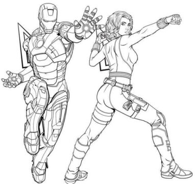 Dibujo de Viuda Negra y Hombre de Acero para Colorear