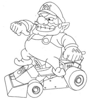 Dibujo de Wario en el Coche para Colorear