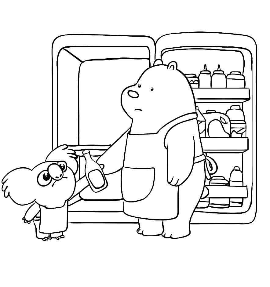 Dibujo de Ice Bear y Nom Nom en la Cocina para Colorear