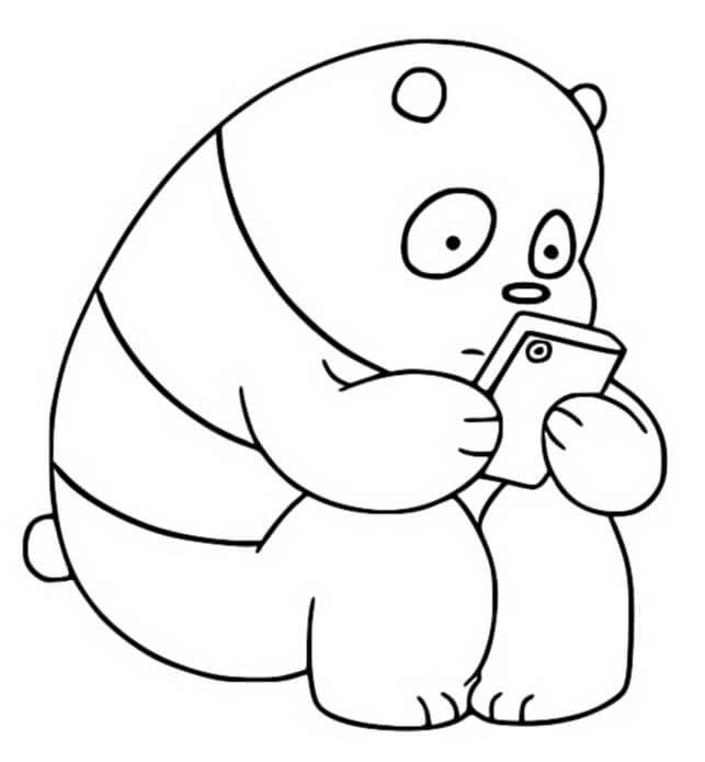 Dibujo de Panda Sosteniendo Smartphone para Colorear
