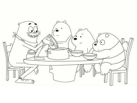 Dibujo de Tres Osos Comiendo para Colorear