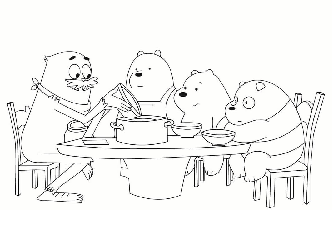 Dibujo de Tres Osos Comiendo para Colorear