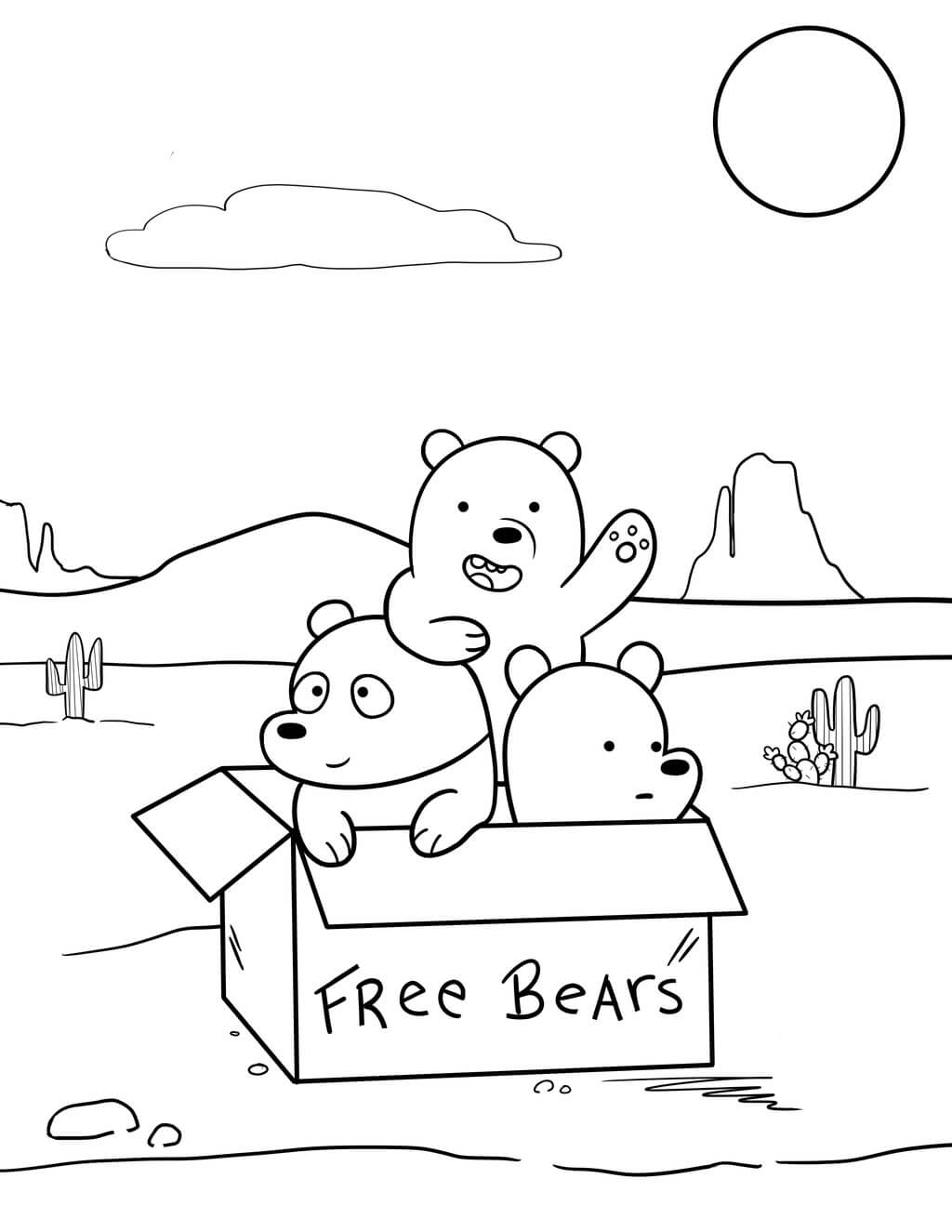 Dibujo de Tres Osos Hermanitos en Caja para Colorear