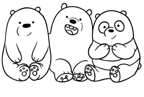 Dibujo de Tres Osos Sentados para Colorear