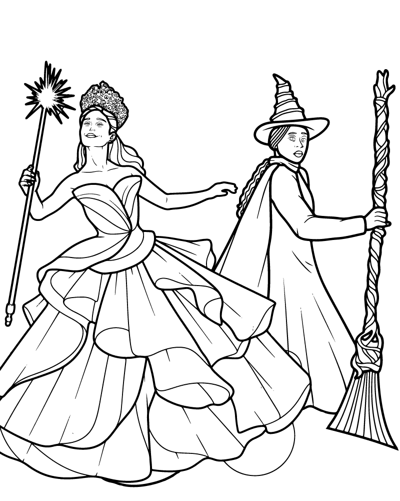 Dibujo de Wicked Glinda And Elphaba Coloring Page para Colorear