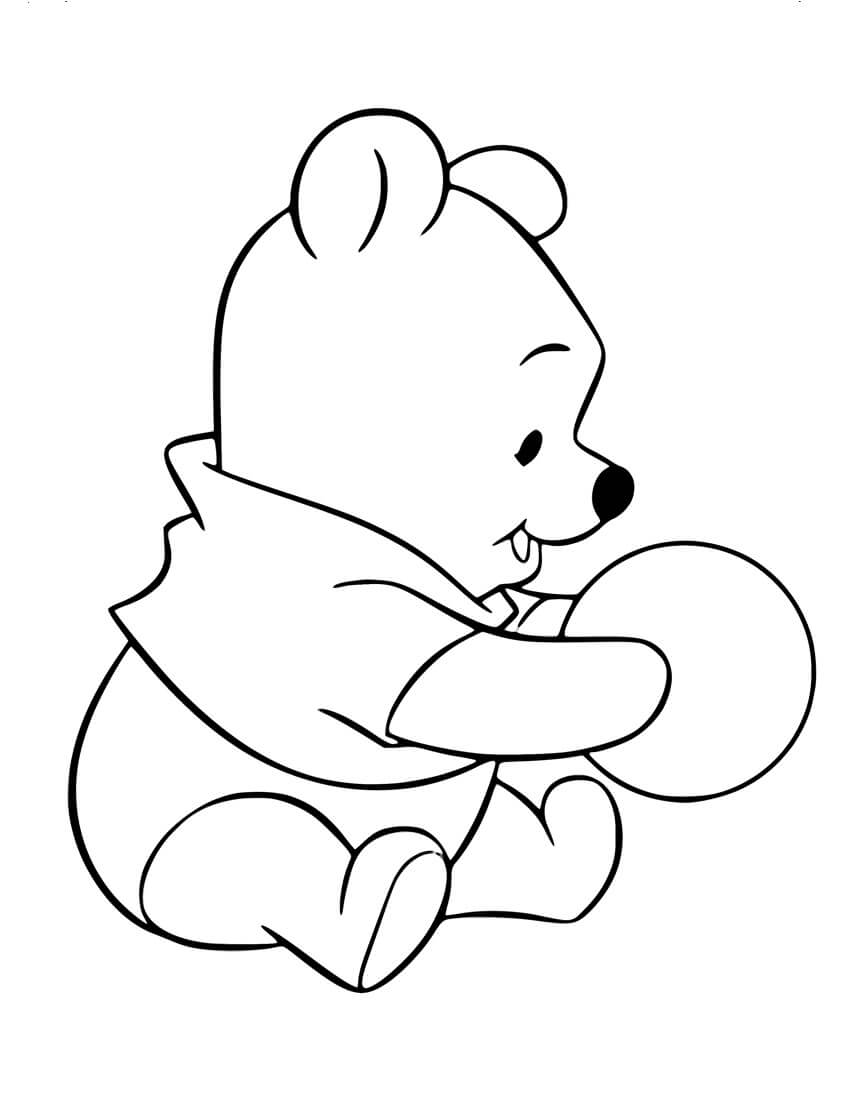 Dibujo de Bebé Winnie The Pooh con Pelota para Colorear