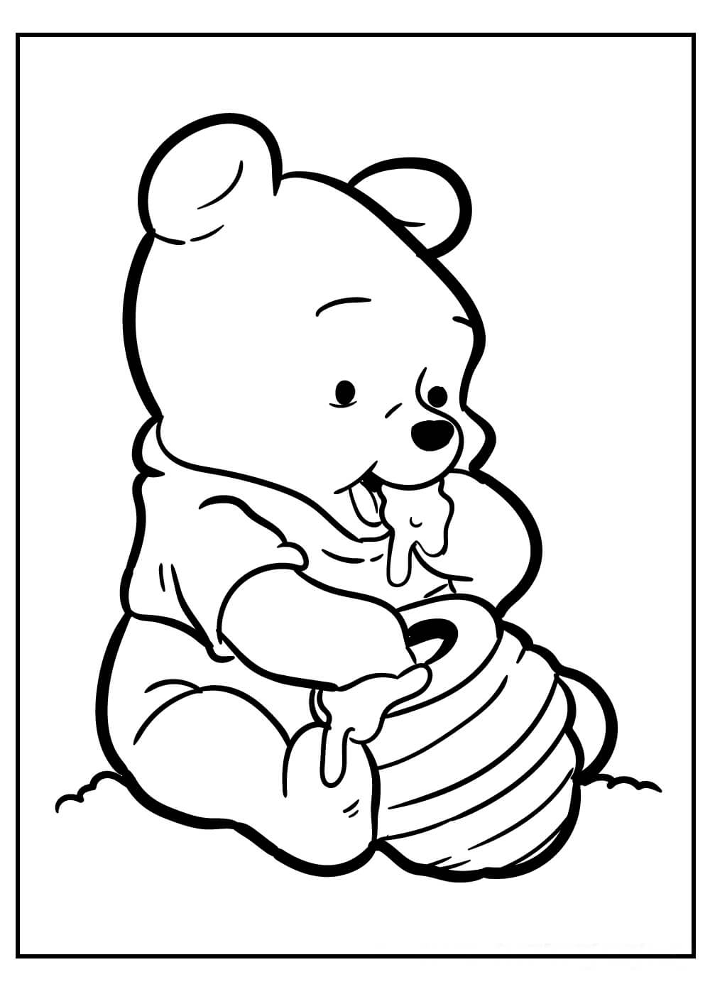 Dibujo de Tarro Winnie de Pooh Comiendo Miel para Colorear