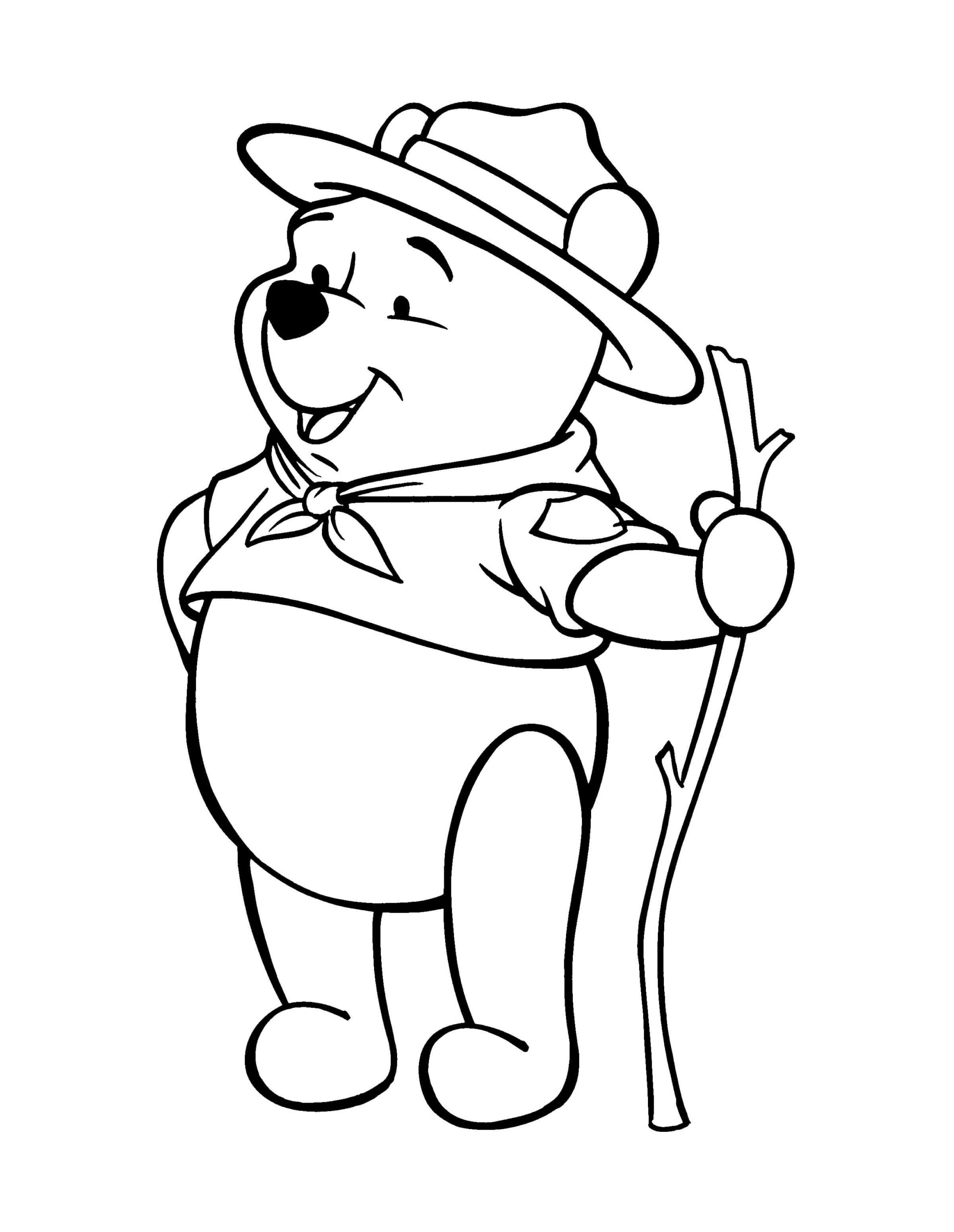 Dibujo de Winnie de Pooh con Rama de árbol para Colorear