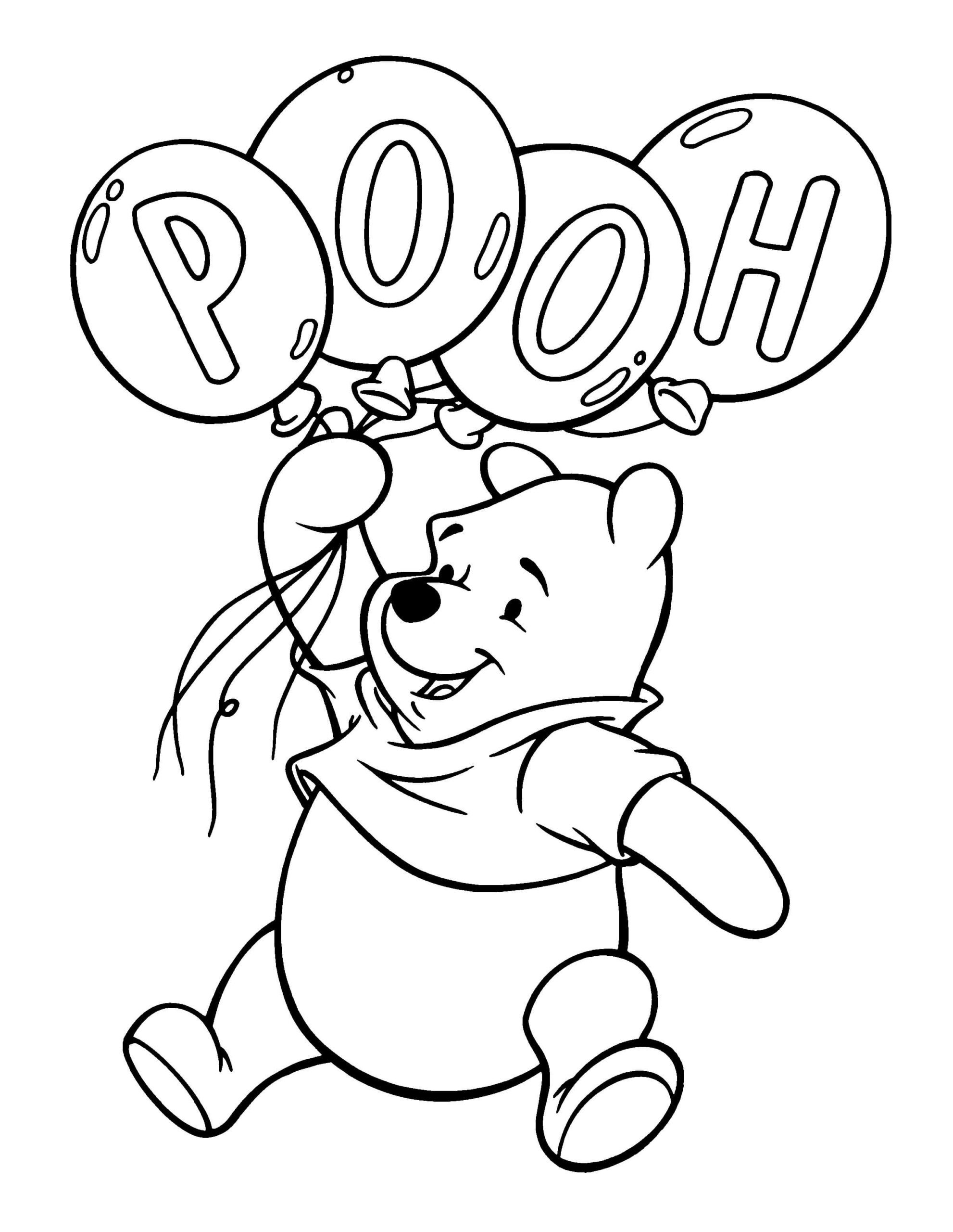 Dibujo de Winnie de Pooh Sosteniendo Globos para Colorear
