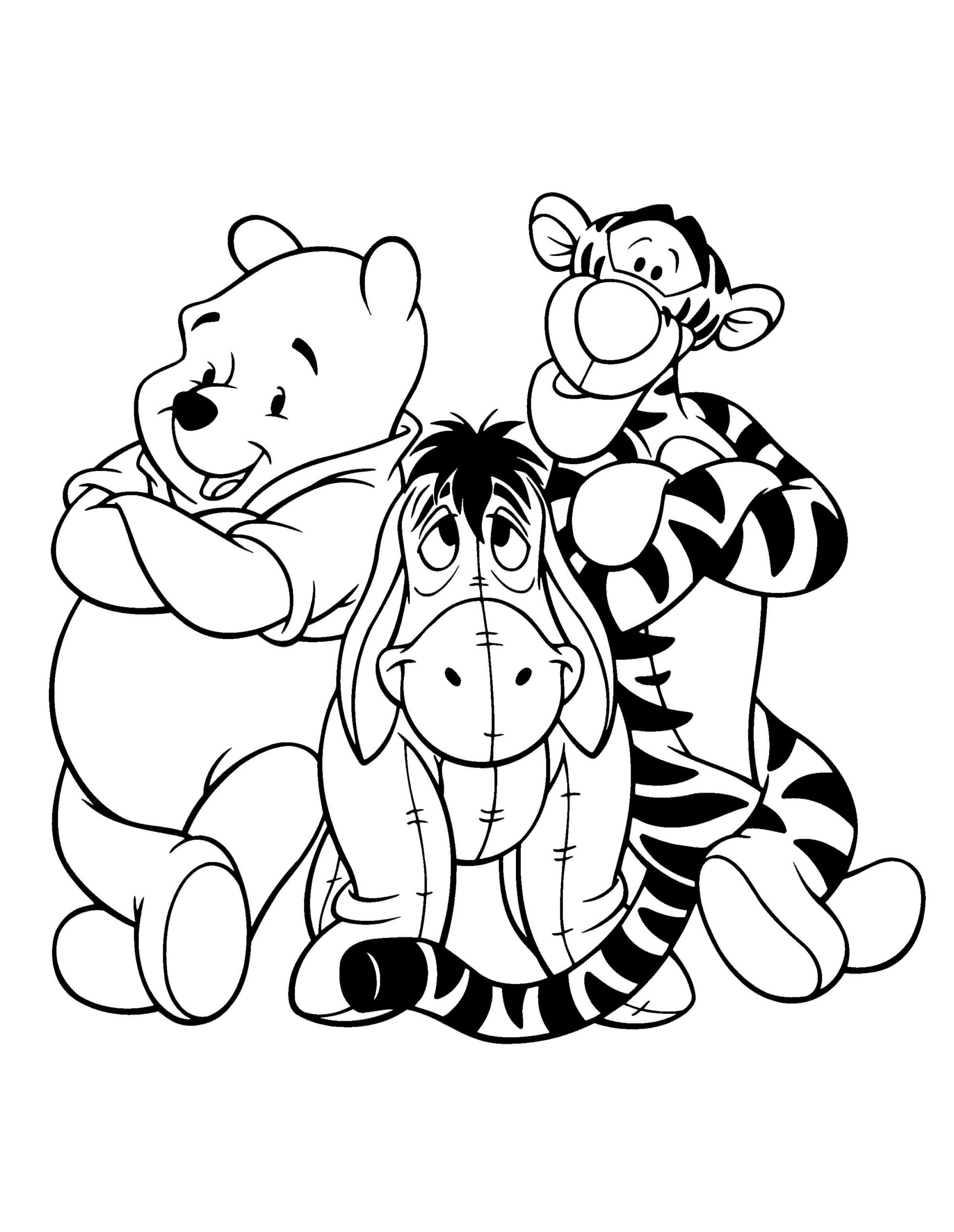 Dibujo de Winnie de Pooh y Dos Amigos para Colorear