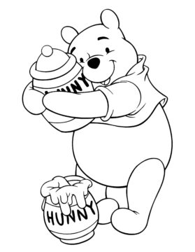 Dibujo de Winnie de Pooh y Dos Tarros de Miel para Colorear