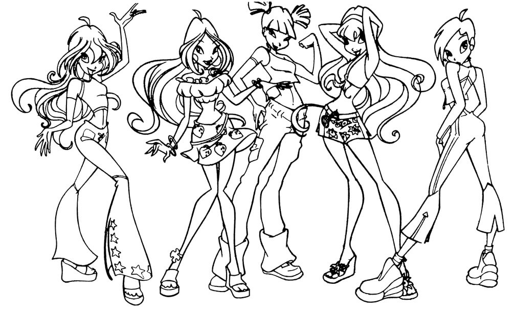 Dibujo de Equipo Winx Club Enchantix para Colorear