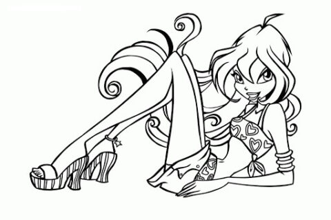 Dibujo de Winx Bloom Sentado para Colorear