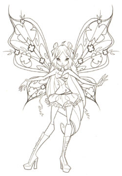 Dibujo de Winx Flora Sonriendo para Colorear