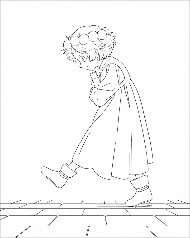Dibujo de Bruja Anciana Caminando página para Colorear