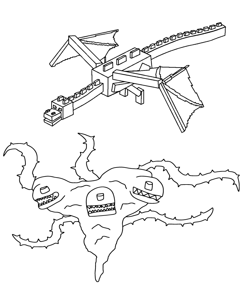 Dibujo de Wither Storm And Ender dragón Coloring Page para Colorear