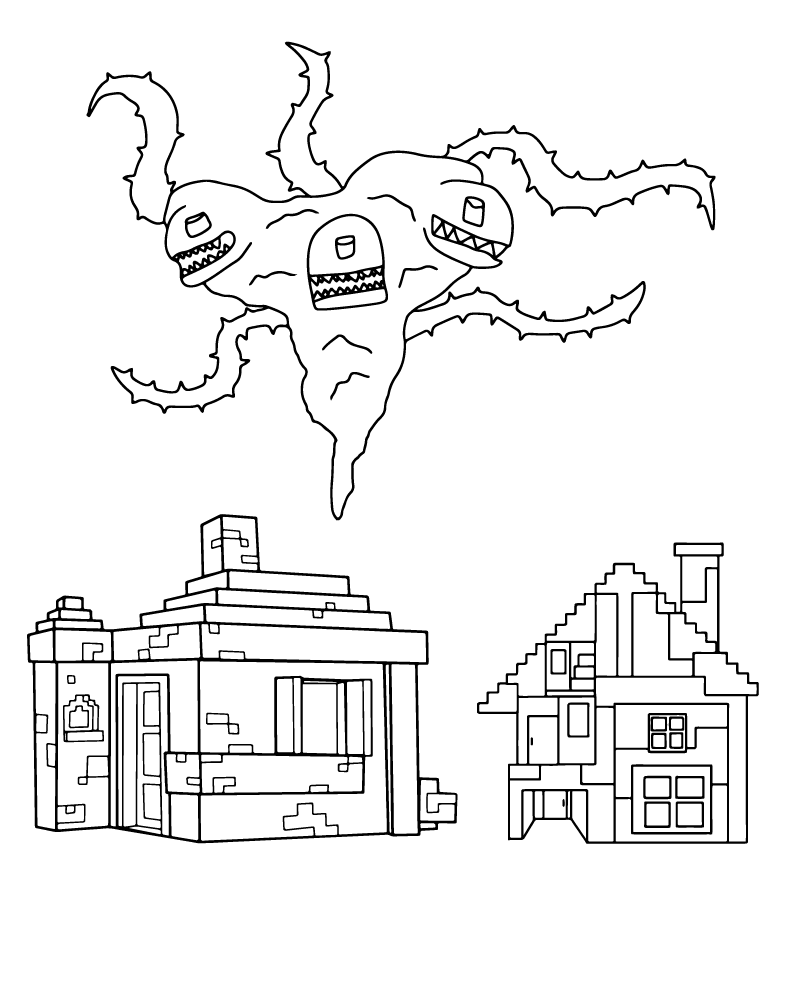 Dibujo de Wither Storm Attacking Village Coloring Page para Colorear